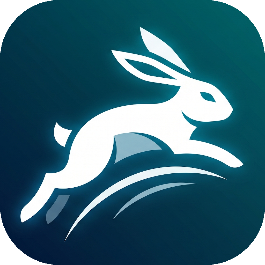 Hopper app icon: a leaping white rabbit on deep teal